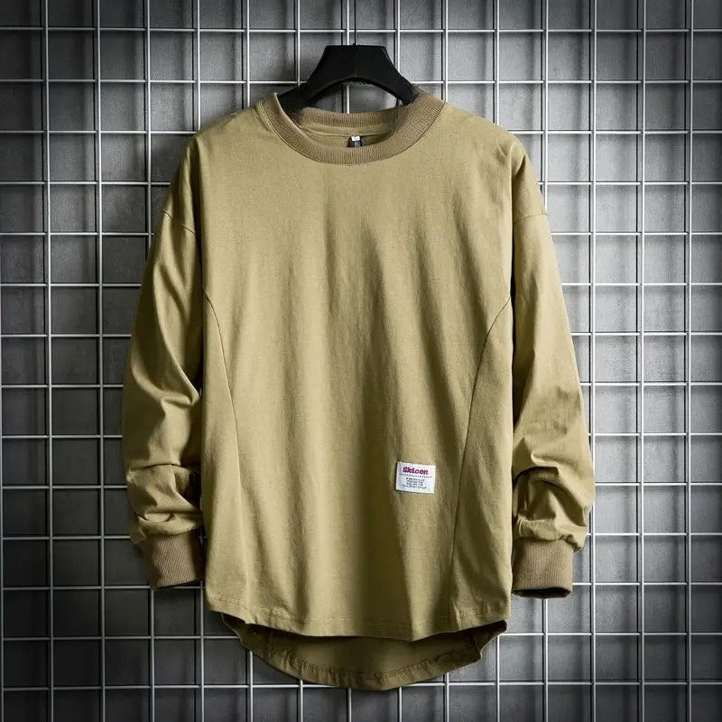 Men's Long Sleeve Oversized T-Shirt with Crew Neck and Drop Hem