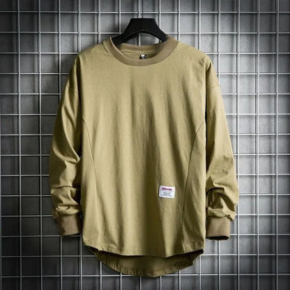Men's Long Sleeve Oversized T-Shirt with Crew Neck and Drop Hem