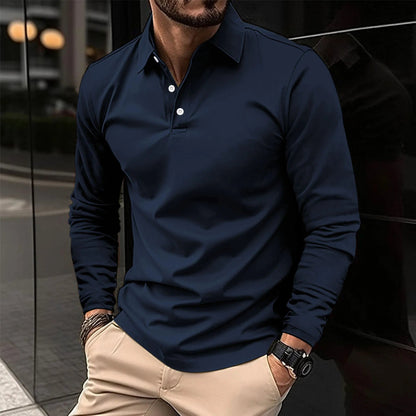 Men's Long Sleeve Polo Shirt Slim Fit with Button Collar