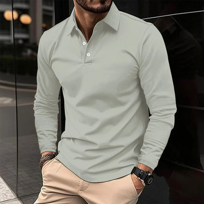 Men's Long Sleeve Polo Shirt Slim Fit with Button Collar