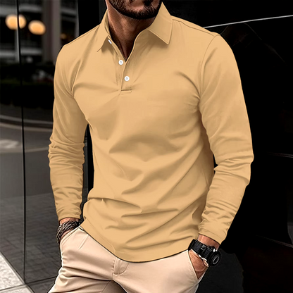 Men's Long Sleeve Polo Shirt Slim Fit with Button Collar