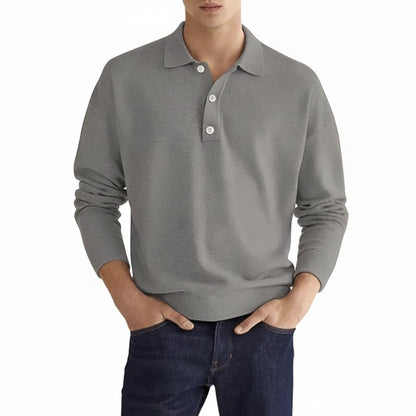 Men's Long Sleeve Polo Shirt with Button Collar and Regular Fit