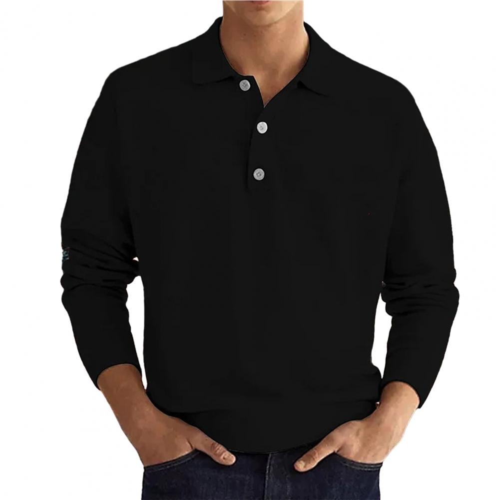 Men's Long Sleeve Polo Shirt with Button Collar and Regular Fit