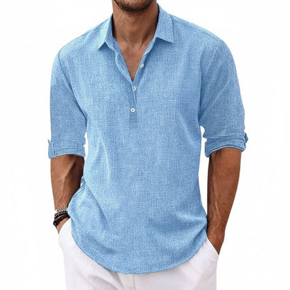 Men's Long Sleeve Polo Shirt with Collar and Button Placket