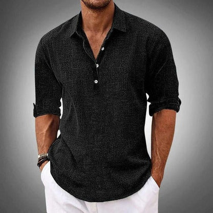 Men's Long Sleeve Polo Shirt with Collar and Button Placket