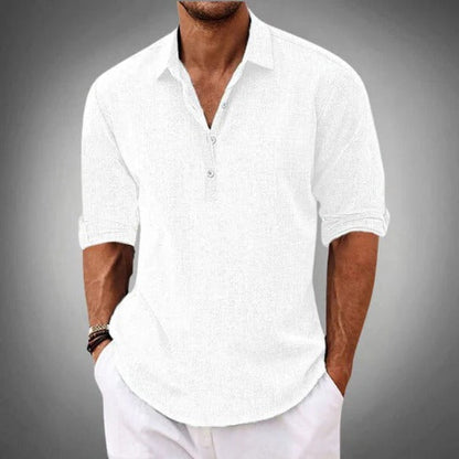 Men's Long Sleeve Polo Shirt with Collar and Button Placket