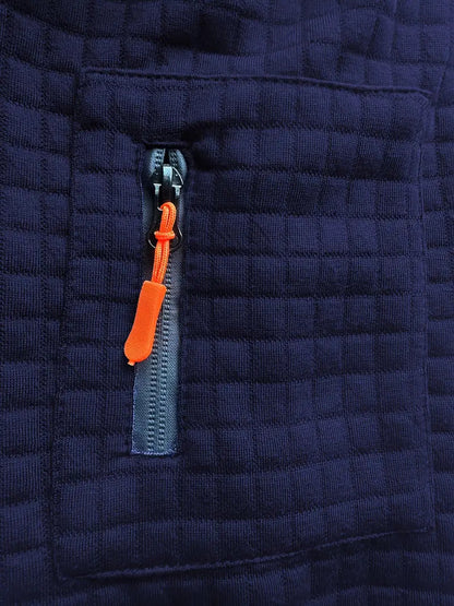 Men's Long Sleeve Polo Shirt with Waffle Texture and Sleeve Zip Pocket
