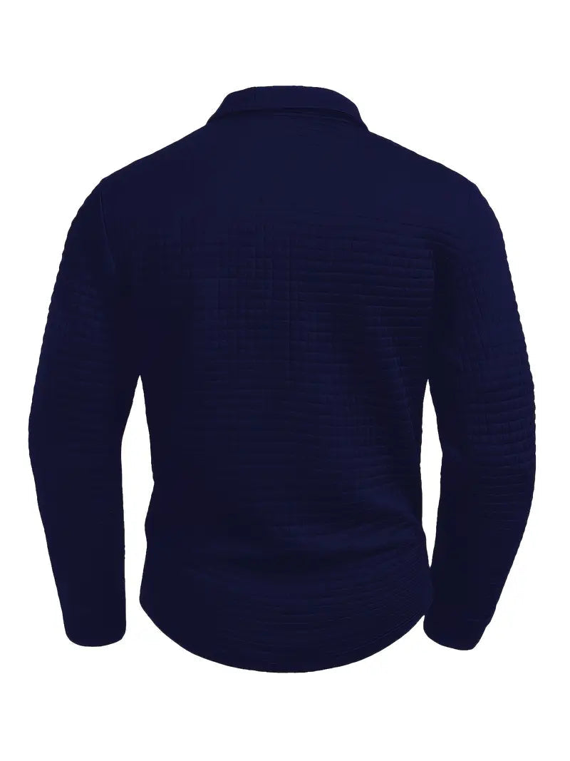 Men's Long Sleeve Polo Shirt with Waffle Texture and Sleeve Zip Pocket
