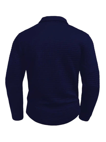 Men's Long Sleeve Polo Shirt with Waffle Texture and Sleeve Zip Pocket