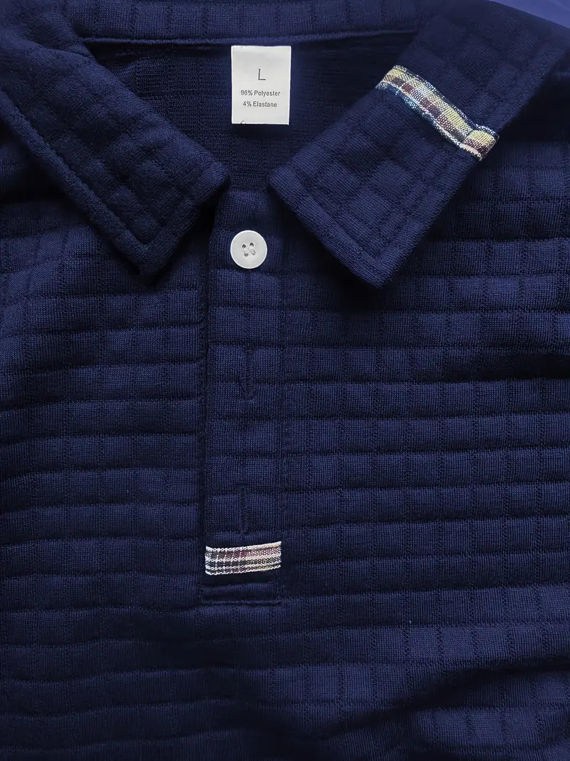 Men's Long Sleeve Polo Shirt with Waffle Texture and Sleeve Zip Pocket