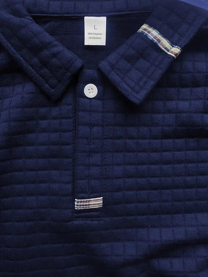Men's Long Sleeve Polo Shirt with Waffle Texture and Sleeve Zip Pocket