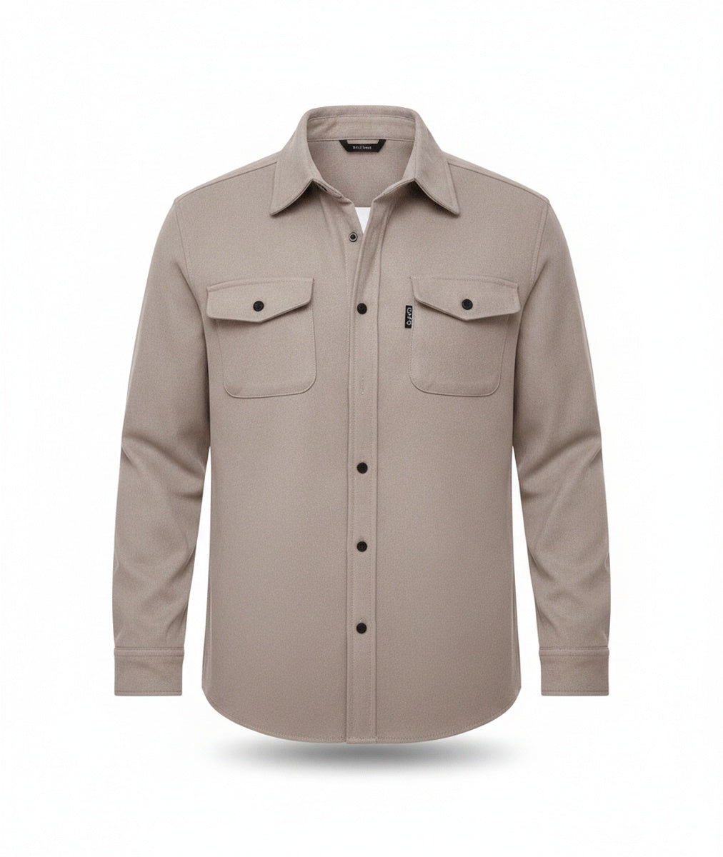 Men's Long Sleeve Shirt Jacket with Dual Chest Pockets and Button Closure