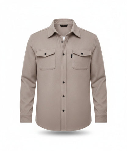 Men's Long Sleeve Shirt Jacket with Dual Chest Pockets and Button Closure