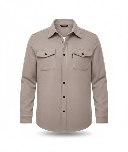 Men's Long Sleeve Shirt Jacket with Dual Chest Pockets and Button Closure