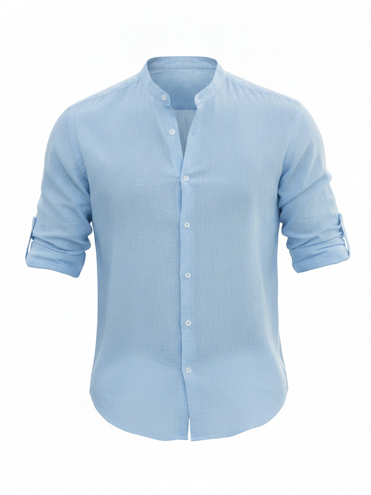 Men's Long Sleeve Shirt with Band Collar and Button Front