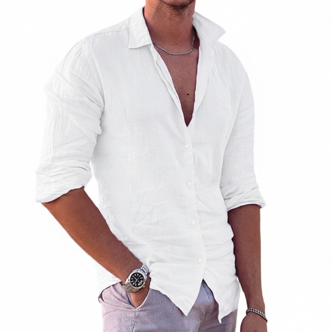 Men's Long Sleeve Shirt with Button Closure and Classic Collar
