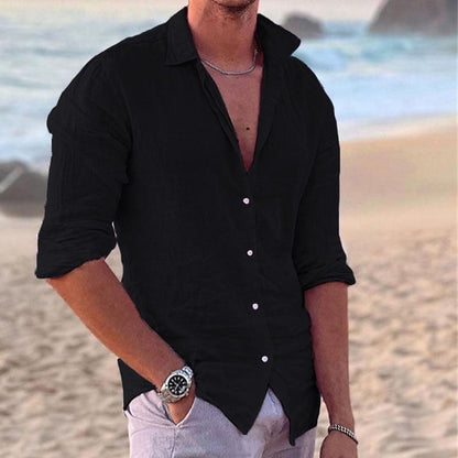 Men's Long Sleeve Shirt with Button Closure and Classic Collar