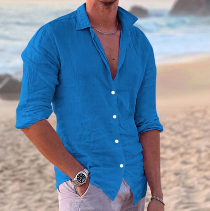 Men's Long Sleeve Shirt with Button Closure and Classic Collar