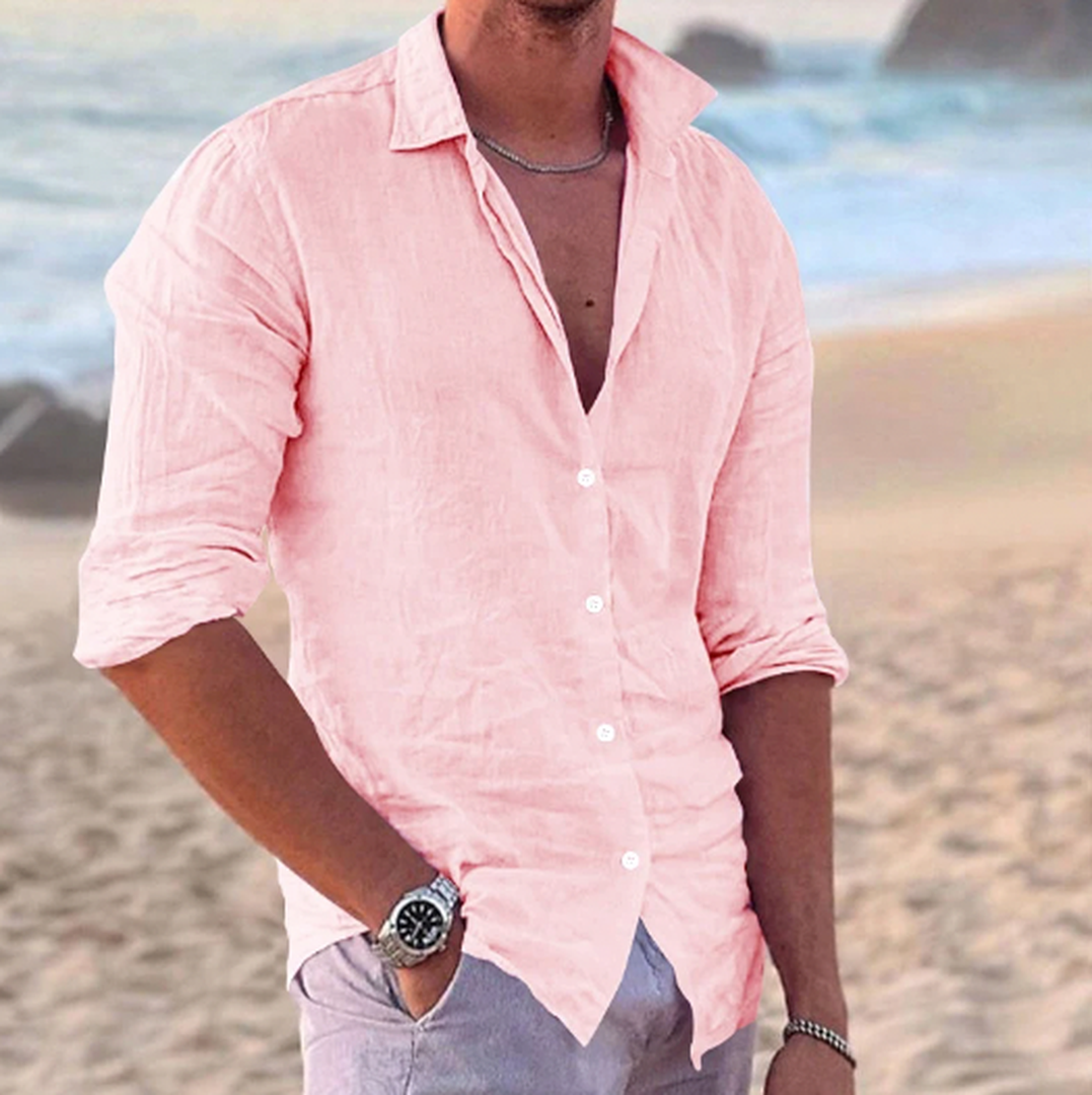 Men's Long Sleeve Shirt with Button Closure and Classic Collar