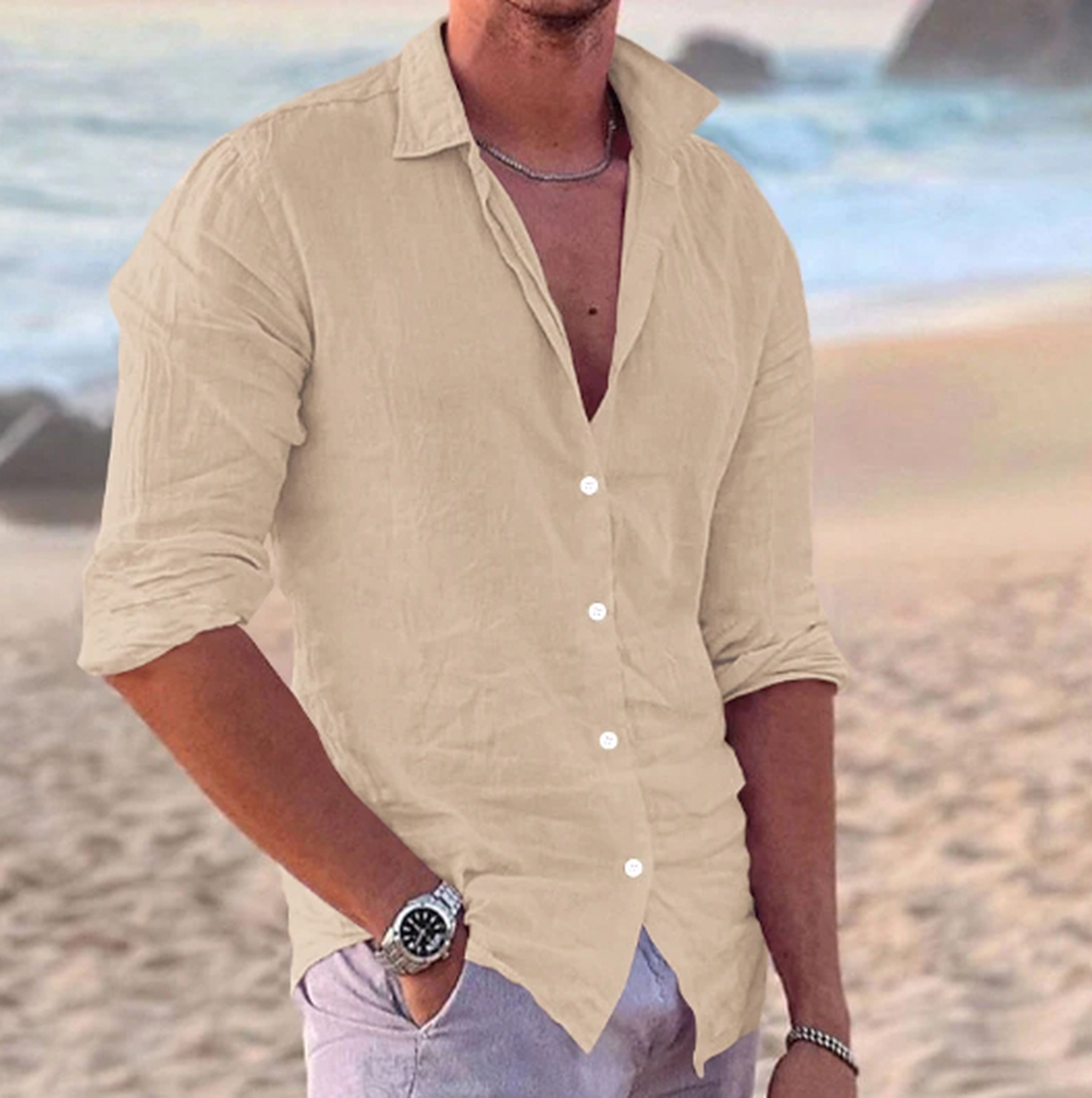 Men's Long Sleeve Shirt with Button Closure and Classic Collar