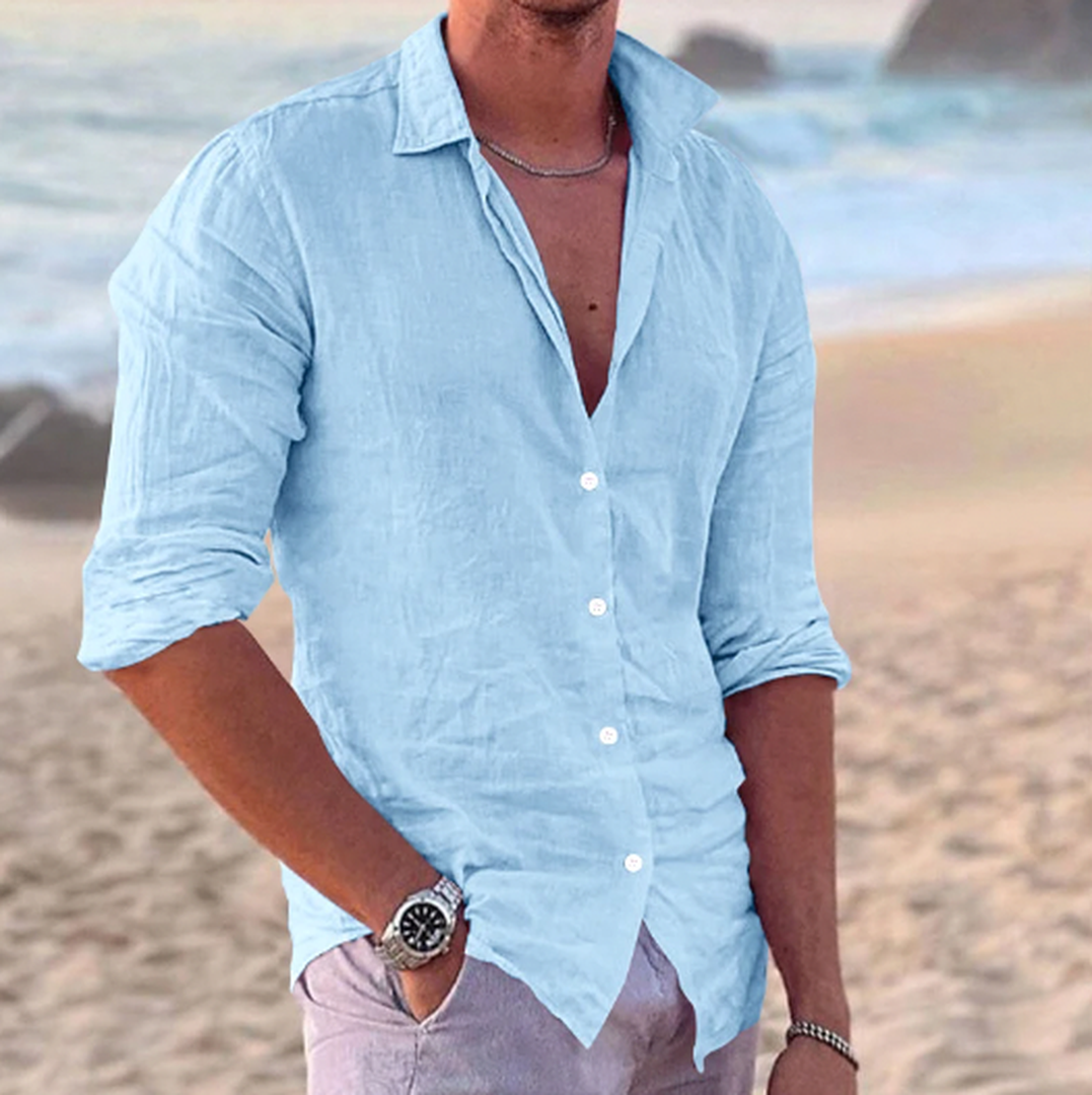 Men's Long Sleeve Shirt with Button Closure and Classic Collar