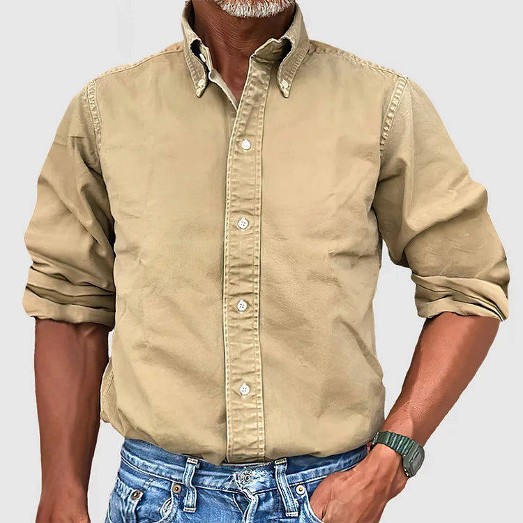 Men's Long Sleeve Shirt with Button-Down Collar