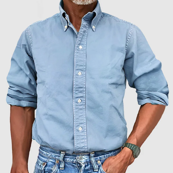 Men's Long Sleeve Shirt with Button-Down Collar
