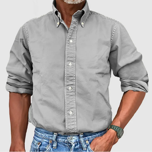 Men's Long Sleeve Shirt with Button-Down Collar