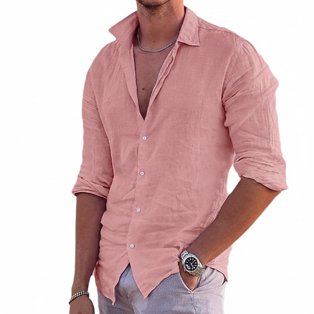 Men's Long Sleeve Shirt with Button-Down Collar and Regular Fit