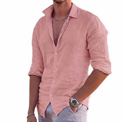 Men's Long Sleeve Shirt with Button-Down Collar and Regular Fit
