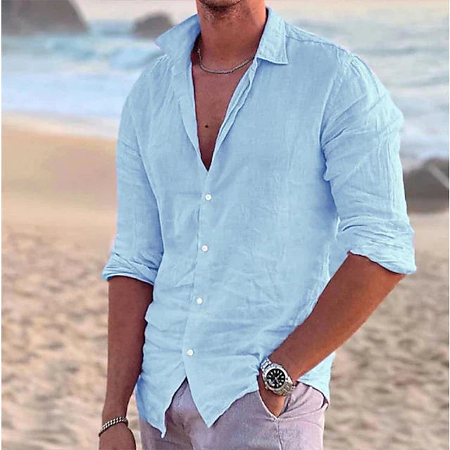 Men's Long Sleeve Shirt with Button-Down Collar and Regular Fit