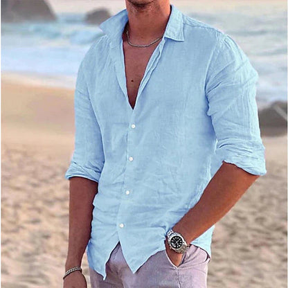 Men's Long Sleeve Shirt with Button-Down Collar and Regular Fit