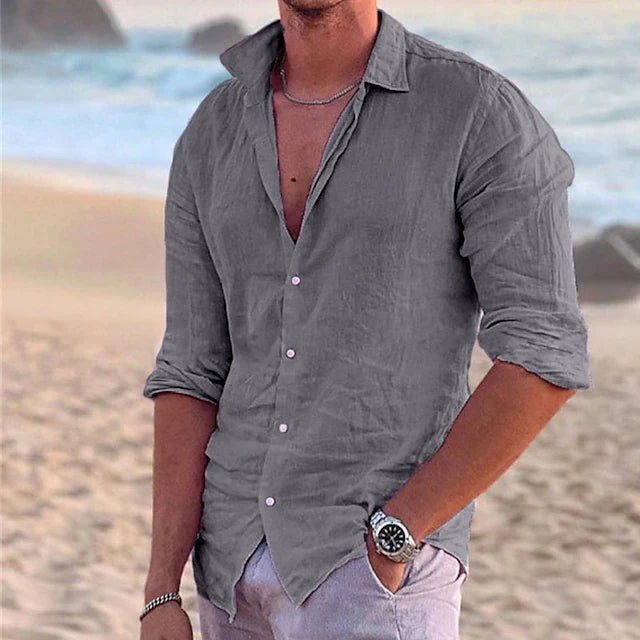 Men's Long Sleeve Shirt with Button-Down Collar and Regular Fit