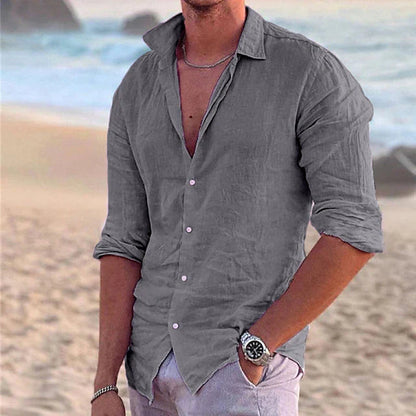 Men's Long Sleeve Shirt with Button-Down Collar and Regular Fit