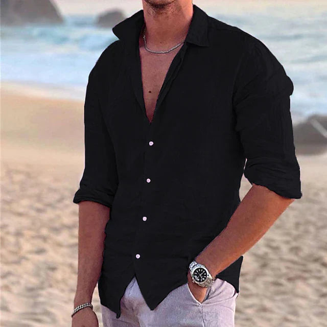 Men's Long Sleeve Shirt with Button-Down Collar and Regular Fit