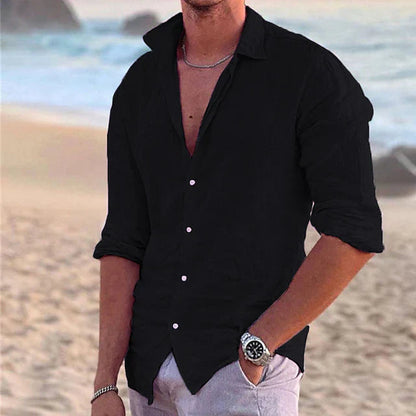 Men's Long Sleeve Shirt with Button-Down Collar and Regular Fit