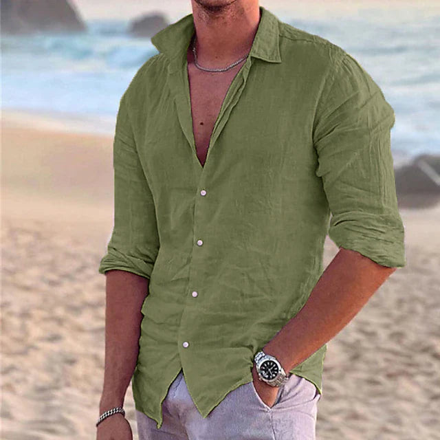 Men's Long Sleeve Shirt with Button-Down Collar and Regular Fit