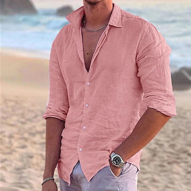 Men's Long Sleeve Shirt with Button-Down Collar and Regular Fit