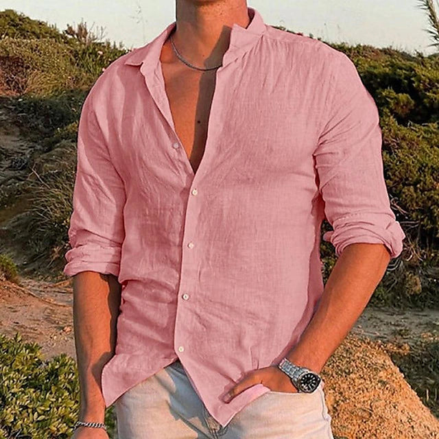 Men's Long Sleeve Shirt with Button-Down Collar and Regular Fit