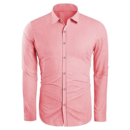 Men's Long Sleeve Shirt with Button-Down Collar and Regular Fit
