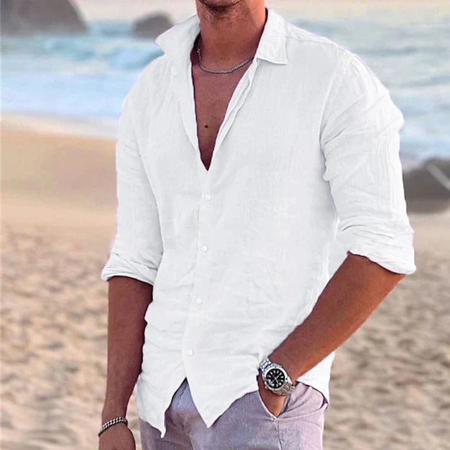 Men's Long Sleeve Shirt with Button-Down Collar and Regular Fit