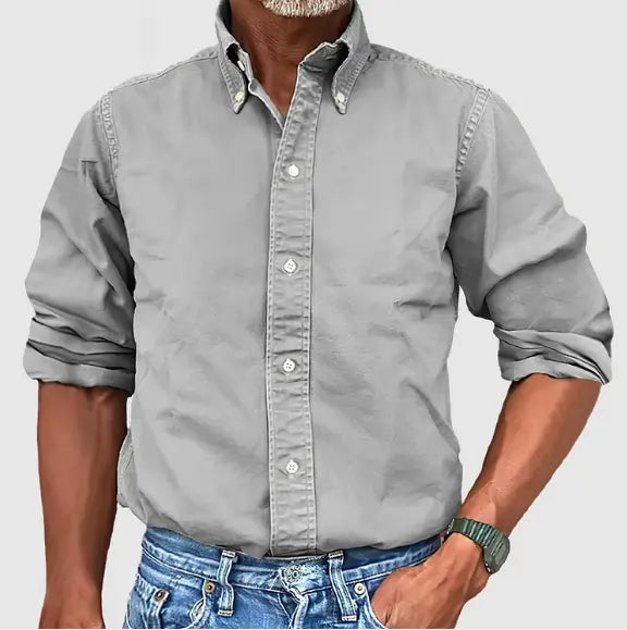 Men's Long Sleeve Shirt with Button-Down Collar Regular Fit