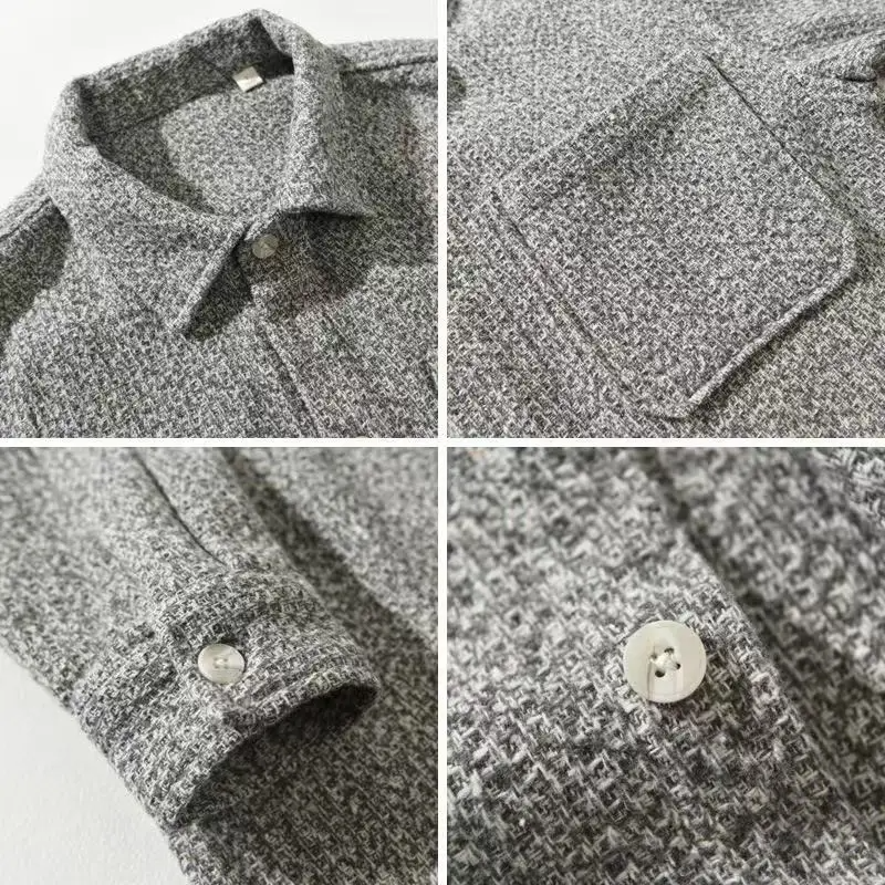 Men's Long Sleeve Shirt with Button Front, Spread Collar and Chest Pocket