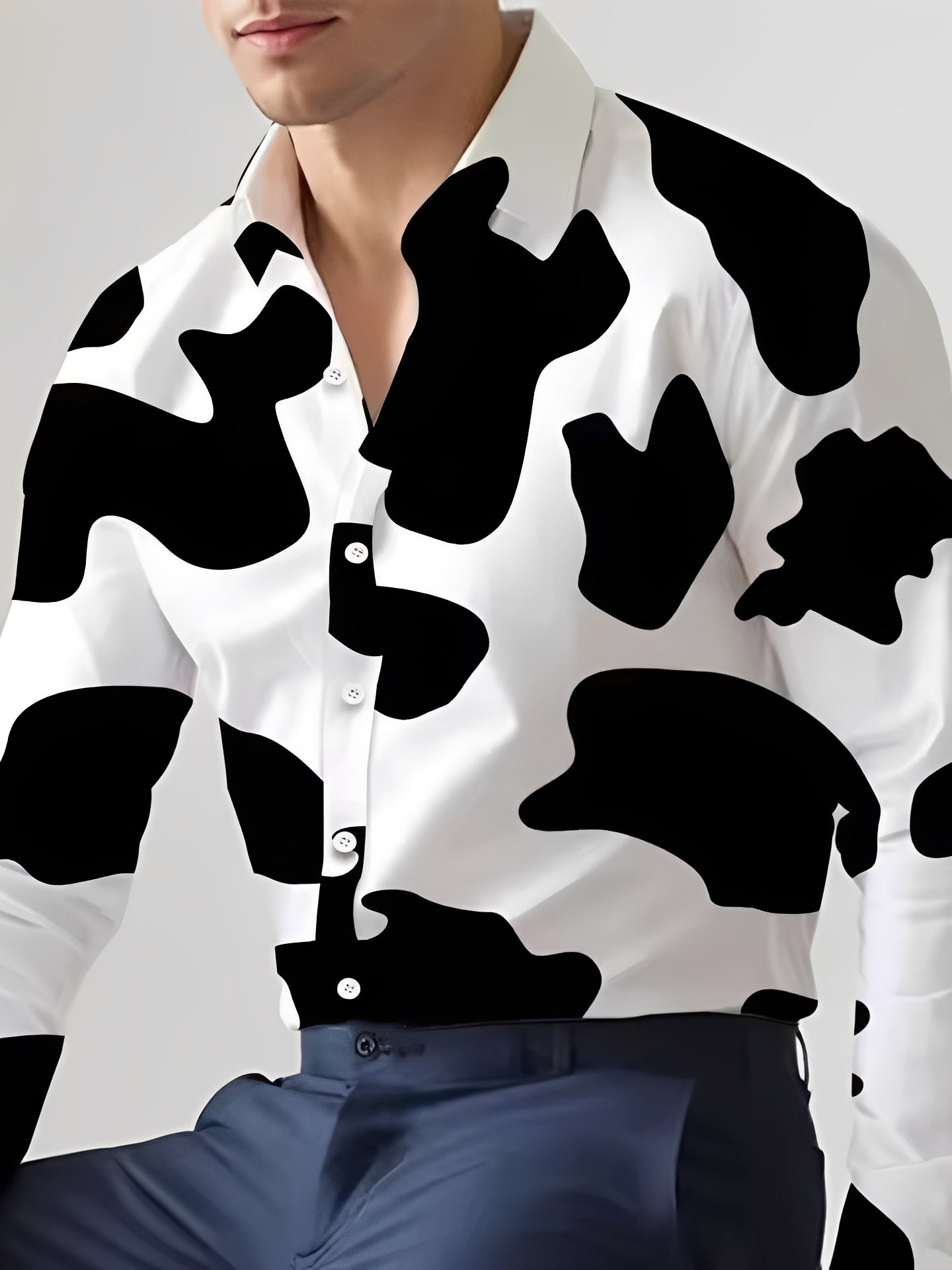 Men's Long Sleeve Shirt with Button Placket and Graphic Print