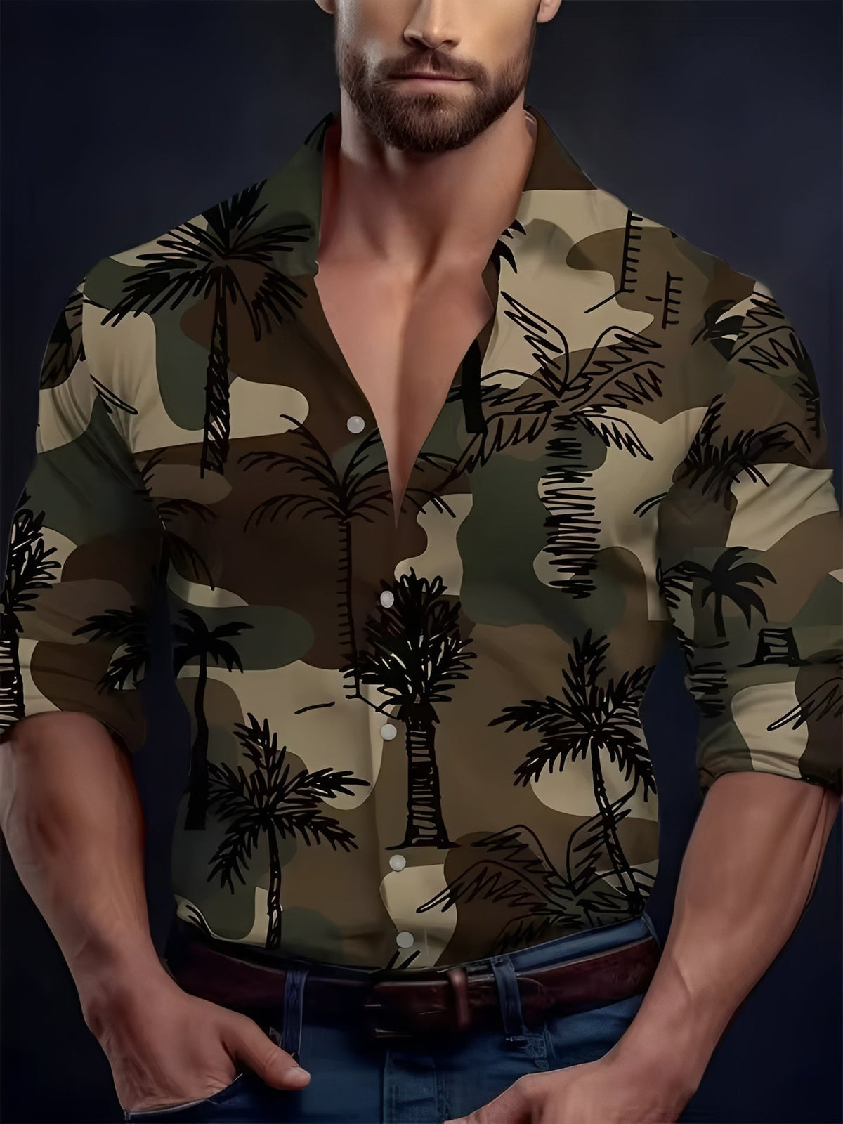 Men's Long Sleeve Shirt with Button Placket and Graphic Print