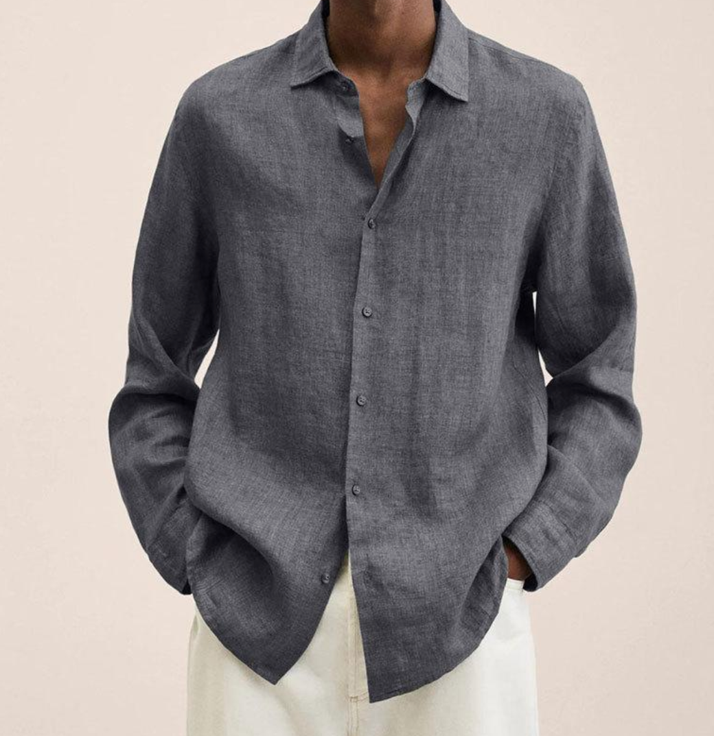 Men's Long Sleeve Shirt with Classic Collar and Button Closure