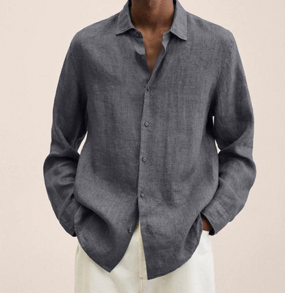 Men's Long Sleeve Shirt with Classic Collar and Button Closure