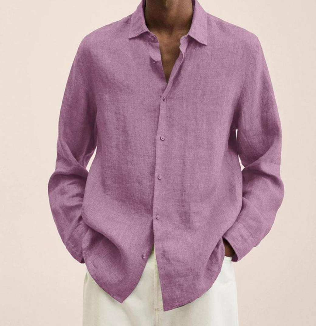 Men's Long Sleeve Shirt with Classic Collar and Button Closure