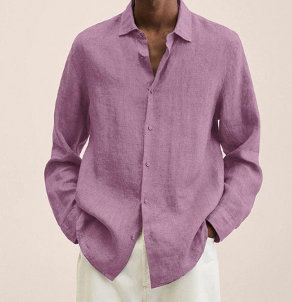 Men's Long Sleeve Shirt with Classic Collar and Button Closure