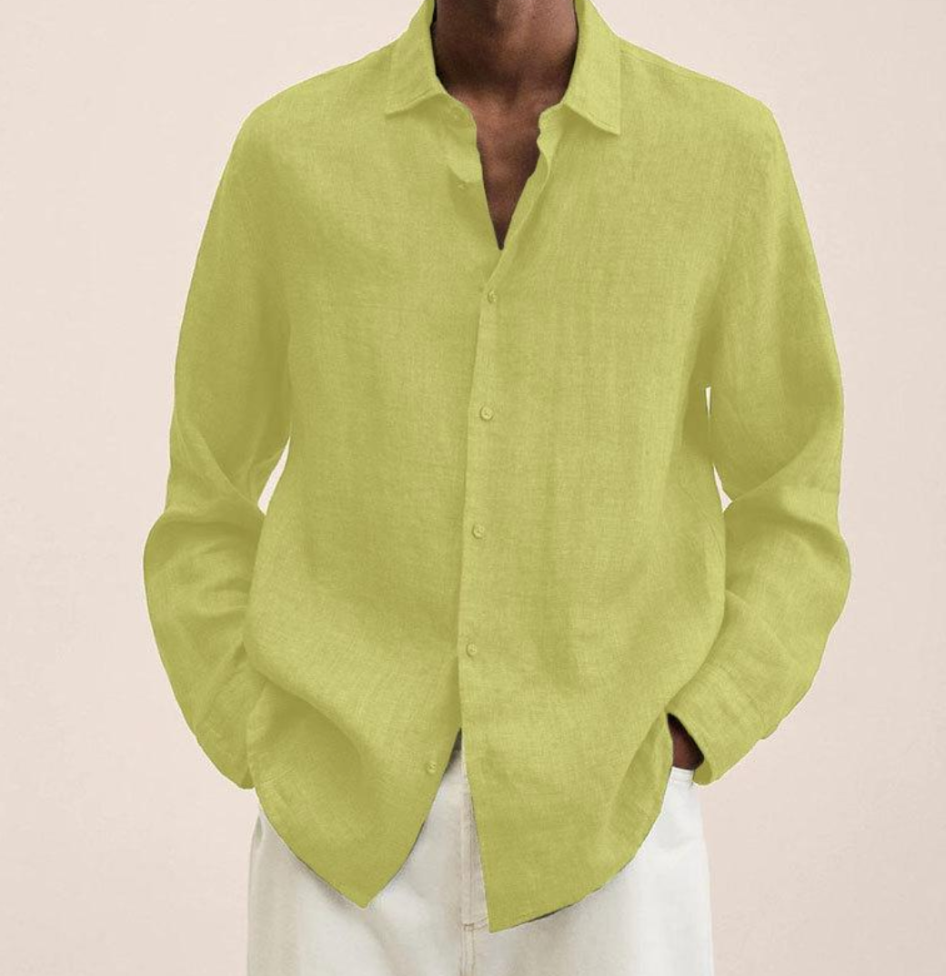 Men's Long Sleeve Shirt with Classic Collar and Button Closure